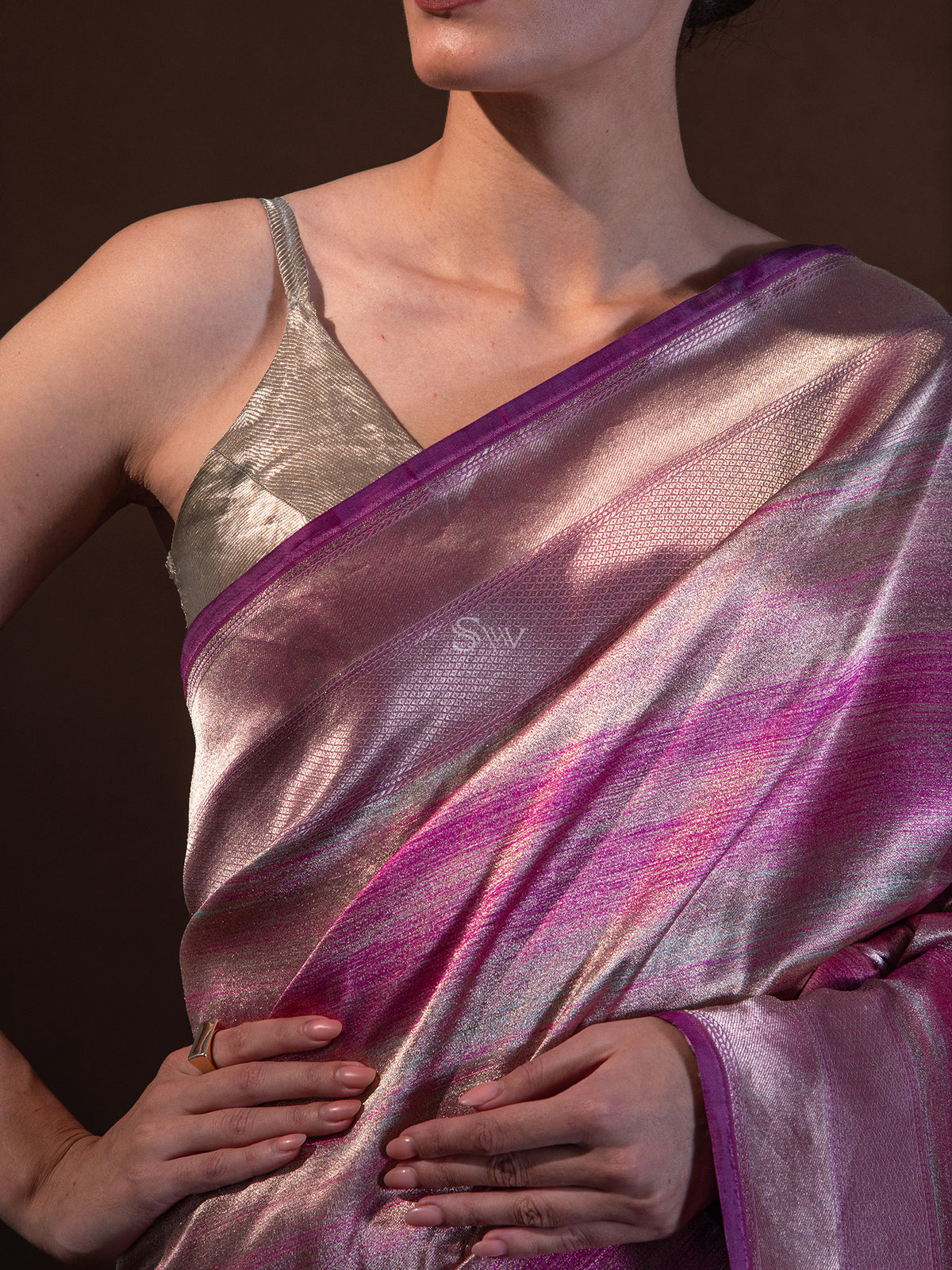 Dark Magenta Tissue Katan Silk Handloom Banarasi Saree