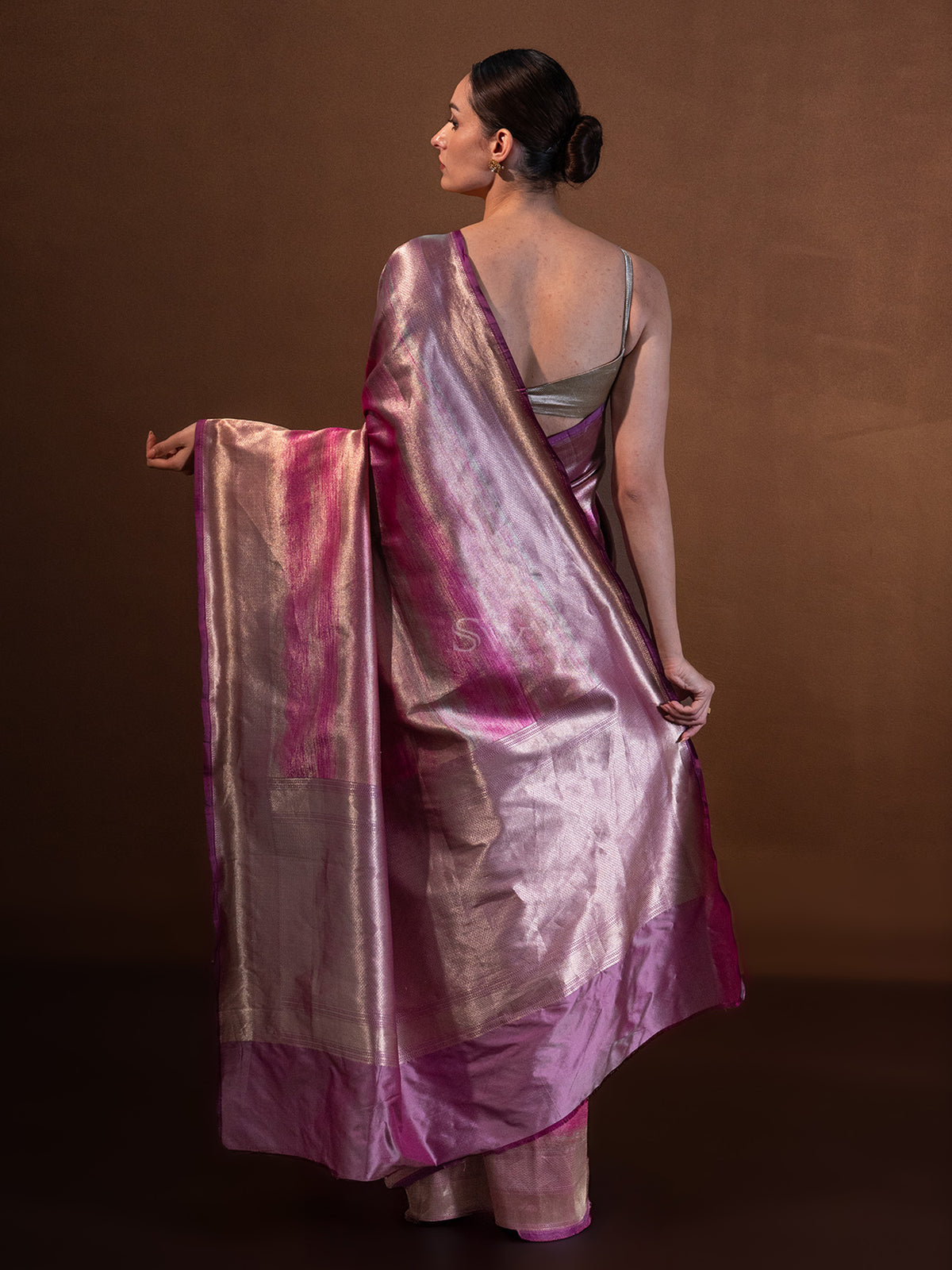 Dark Magenta Tissue Katan Silk Handloom Banarasi Saree