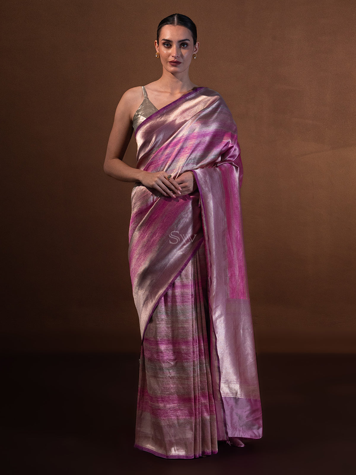 Dark Magenta Tissue Katan Silk Handloom Banarasi Saree