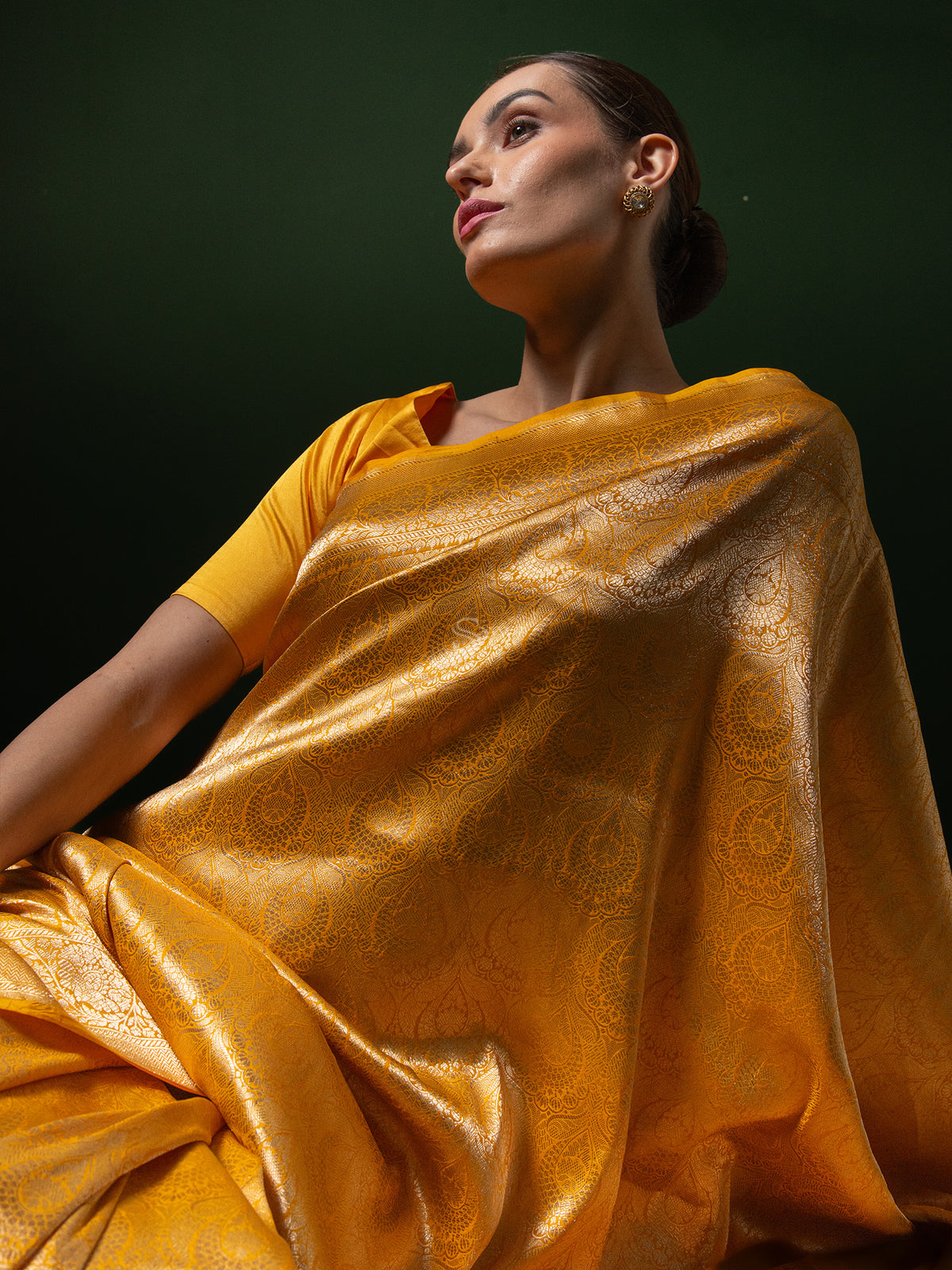 Mustard Katan Silk Brocade Handloom Banarasi Saree - Sacred Weaves