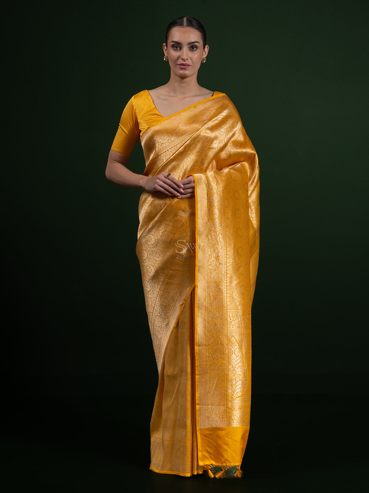 Mustard Katan Silk Brocade Handloom Banarasi Saree - Sacred Weaves