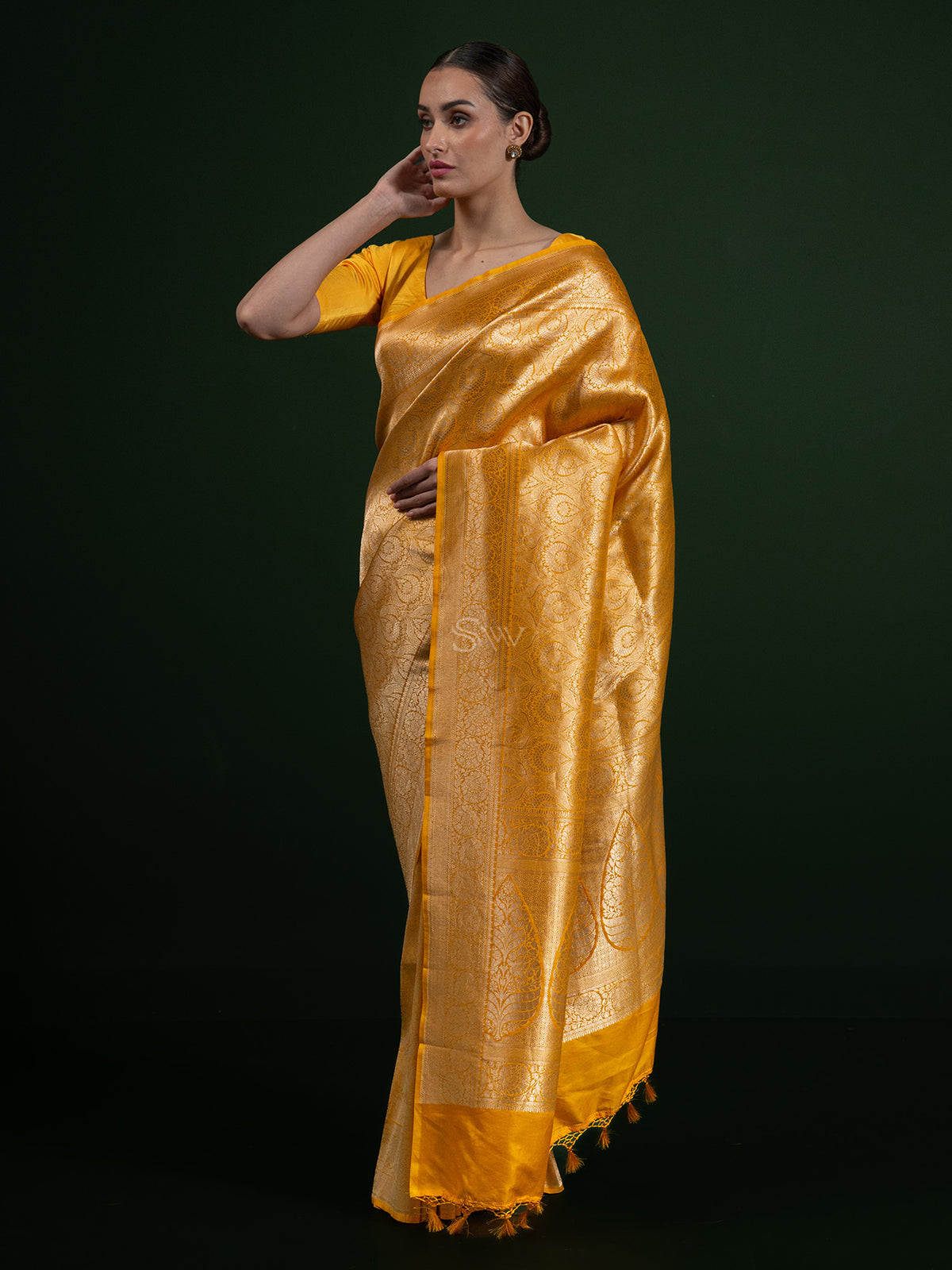 Mustard Katan Silk Brocade Handloom Banarasi Saree - Sacred Weaves