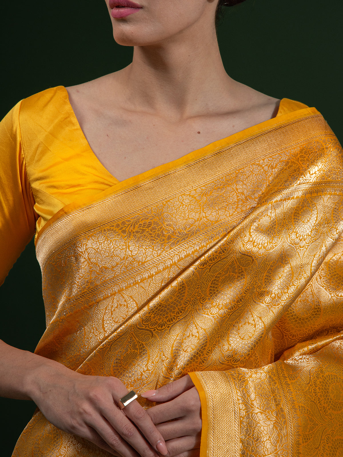 Mustard Katan Silk Brocade Handloom Banarasi Saree - Sacred Weaves