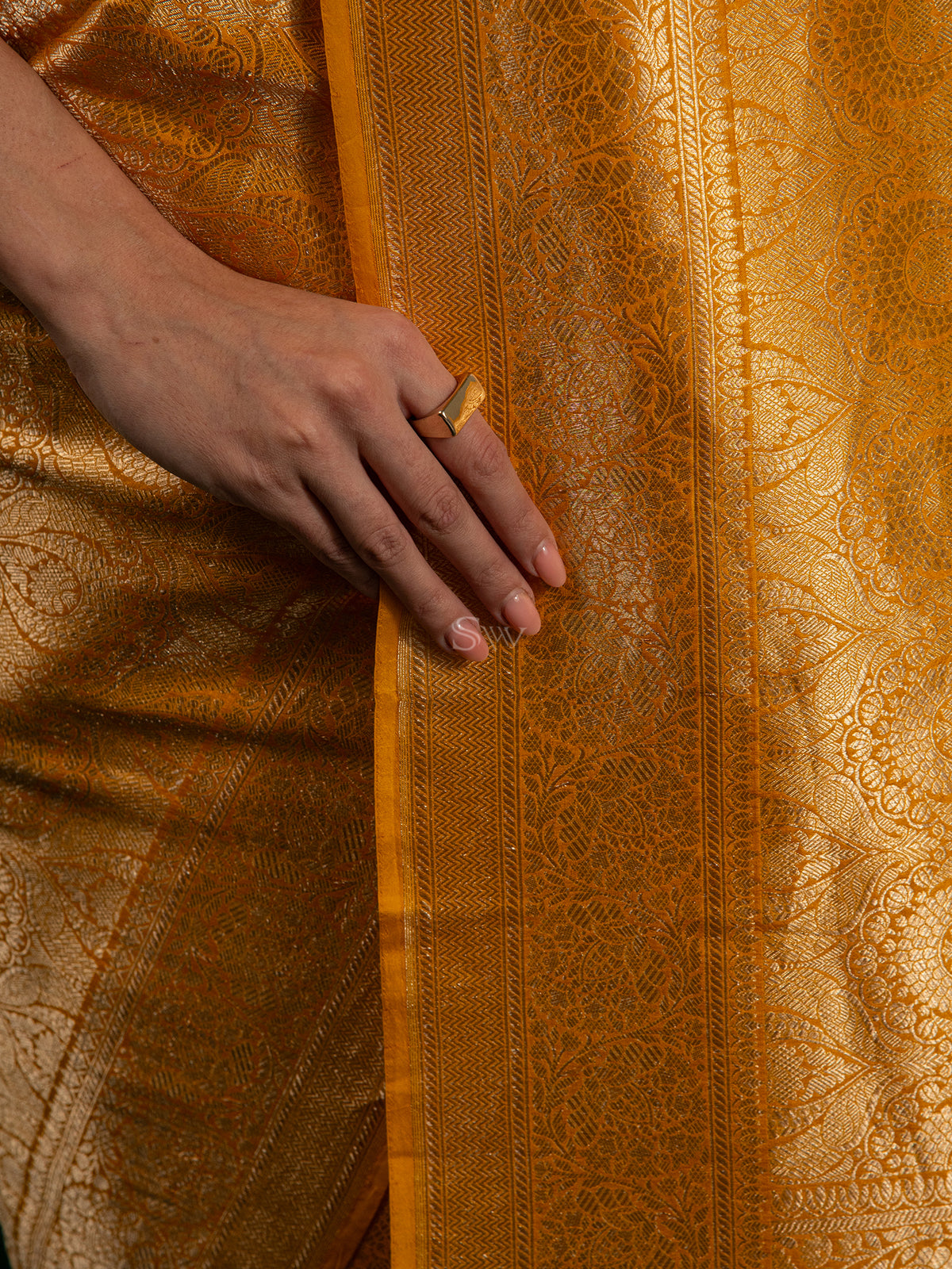 Mustard Katan Silk Brocade Handloom Banarasi Saree