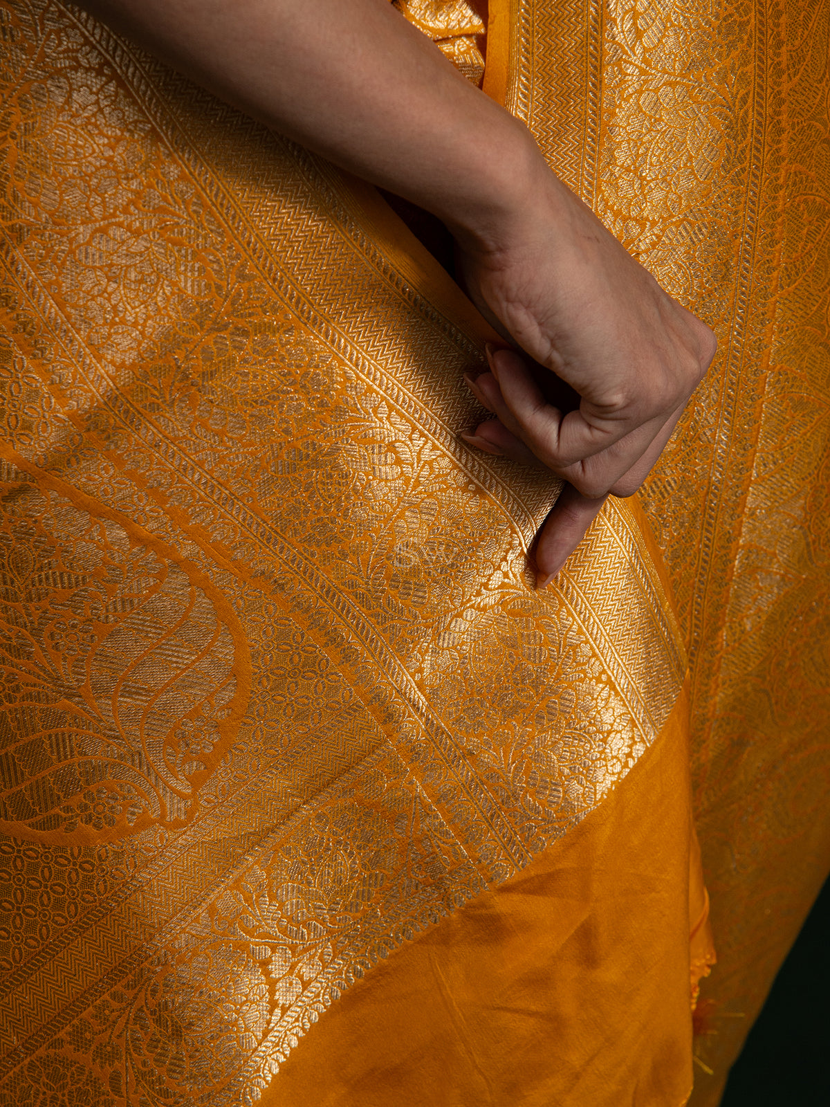 Mustard Katan Silk Brocade Handloom Banarasi Saree - Sacred Weaves