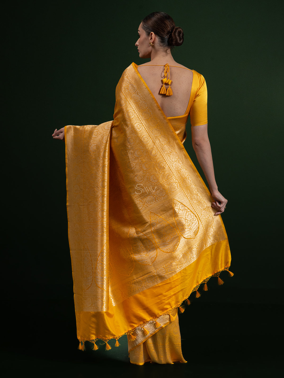 Mustard Katan Silk Brocade Handloom Banarasi Saree - Sacred Weaves