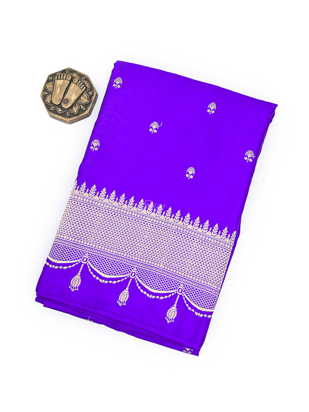 Purple Booti Satin Silk Handloom Banarasi Saree