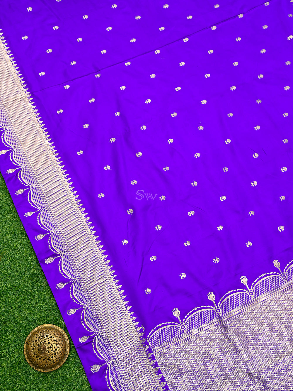 Purple Booti Satin Silk Handloom Banarasi Saree