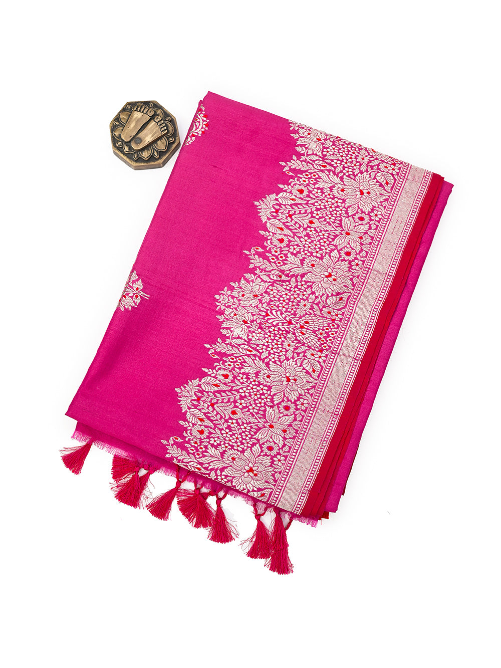 Magenta Meenakari Booti Tussar Silk Handloom Banarasi Saree