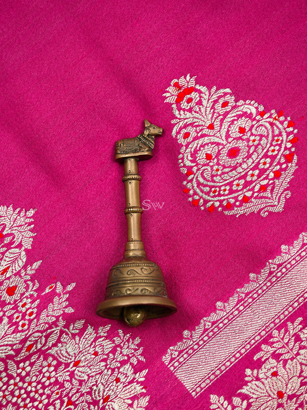 Magenta Meenakari Booti Tussar Silk Handloom Banarasi Saree