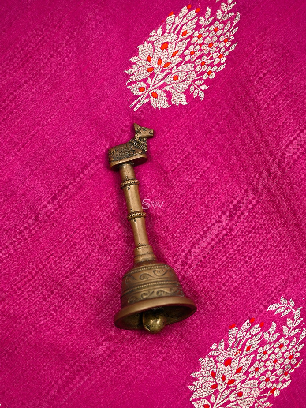 Magenta Meenakari Booti Tussar Silk Handloom Banarasi Saree