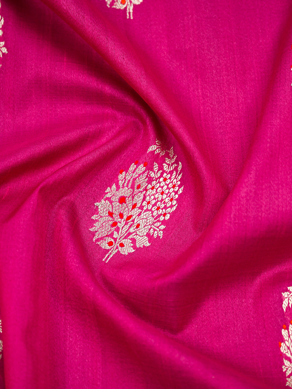 Magenta Meenakari Booti Tussar Silk Handloom Banarasi Saree