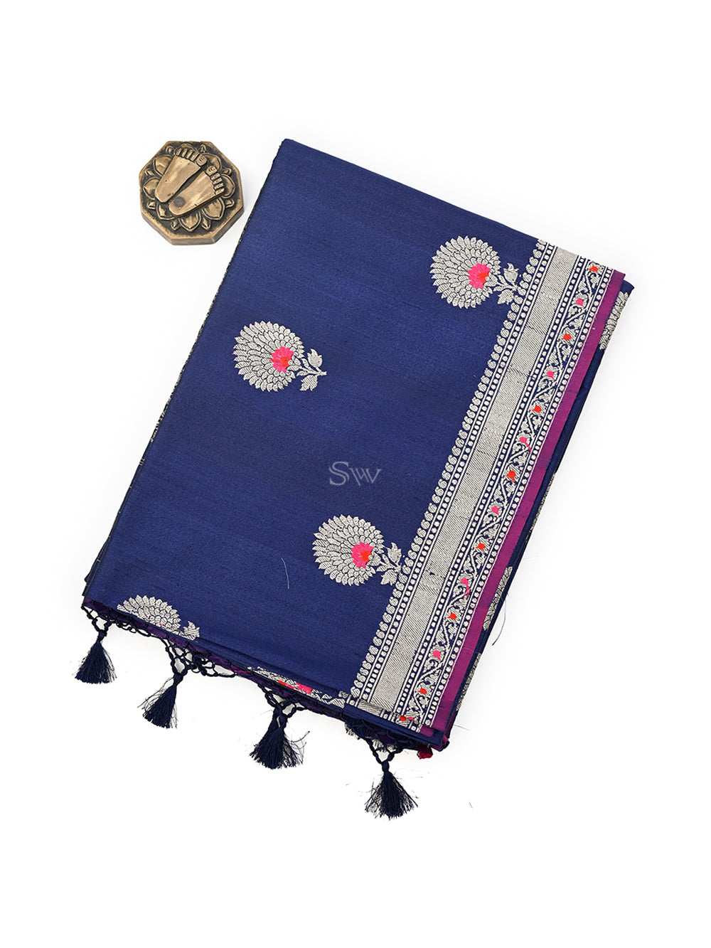 Navy Blue Meenakari Booti Tussar Silk Handloom Banarasi Saree