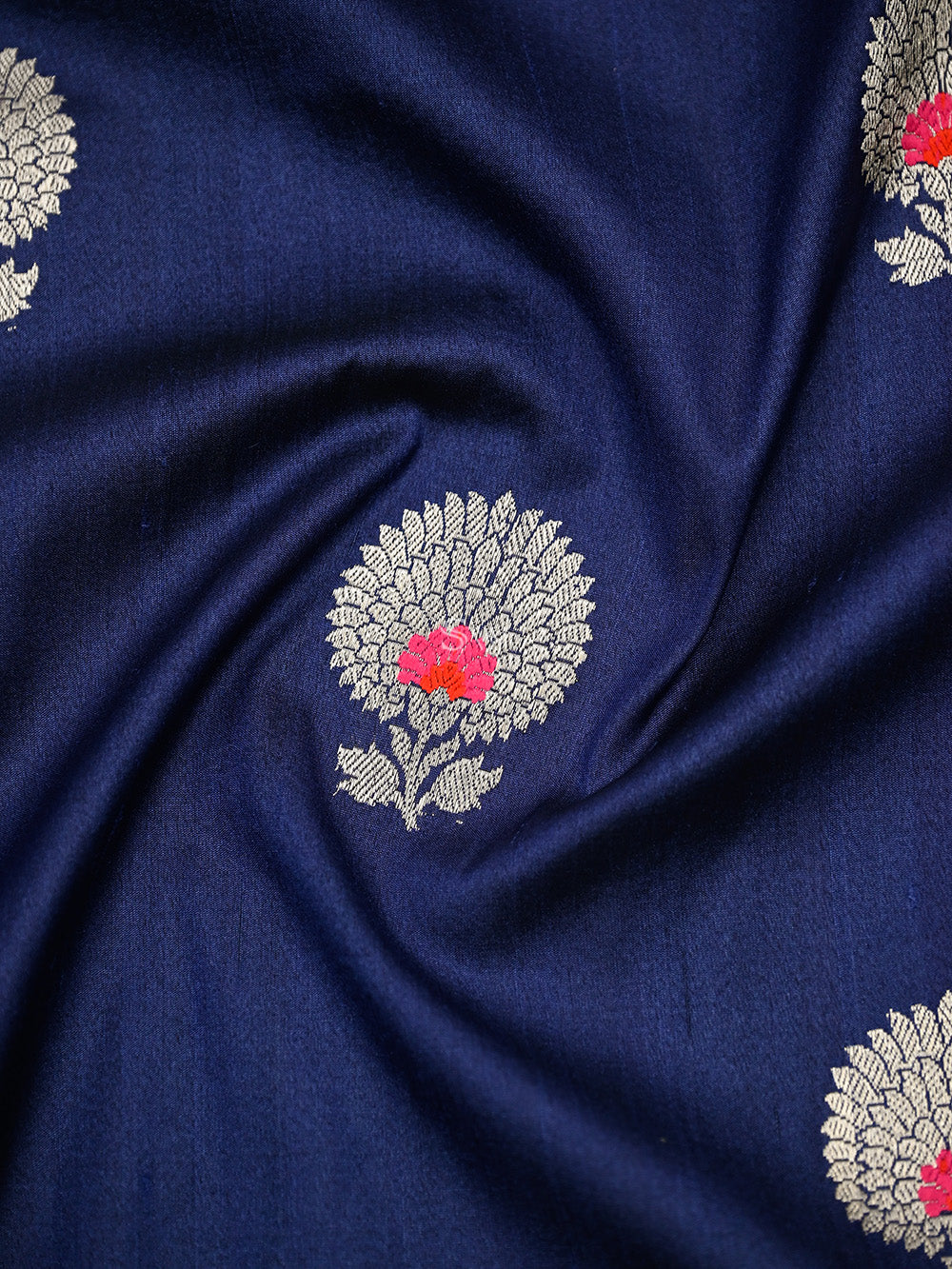 Navy Blue Meenakari Booti Tussar Silk Handloom Banarasi Saree