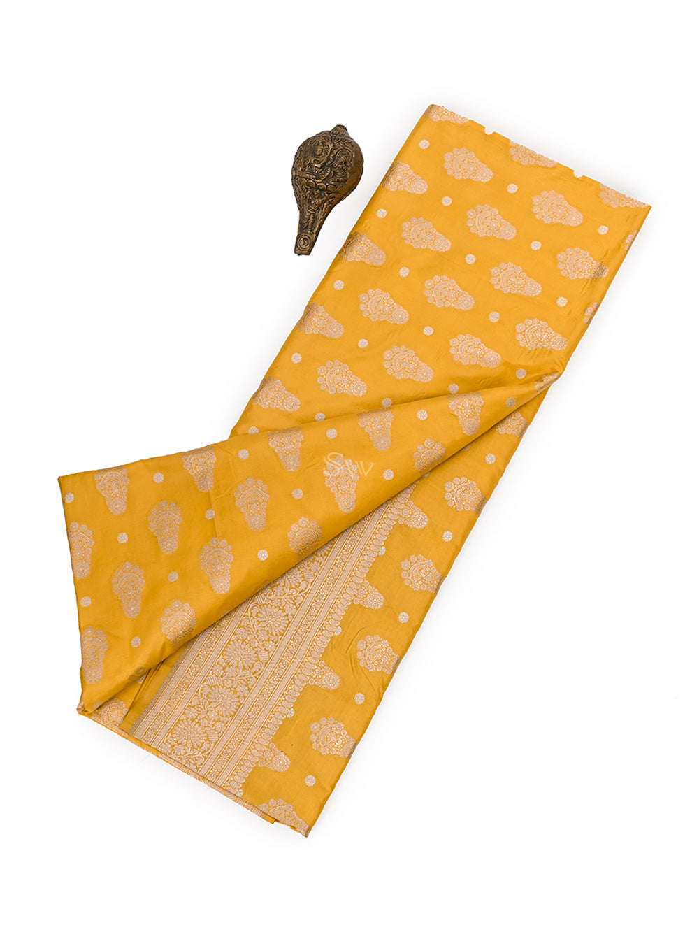 Mustard Uppada Katan Silk Handloom Banarasi Saree