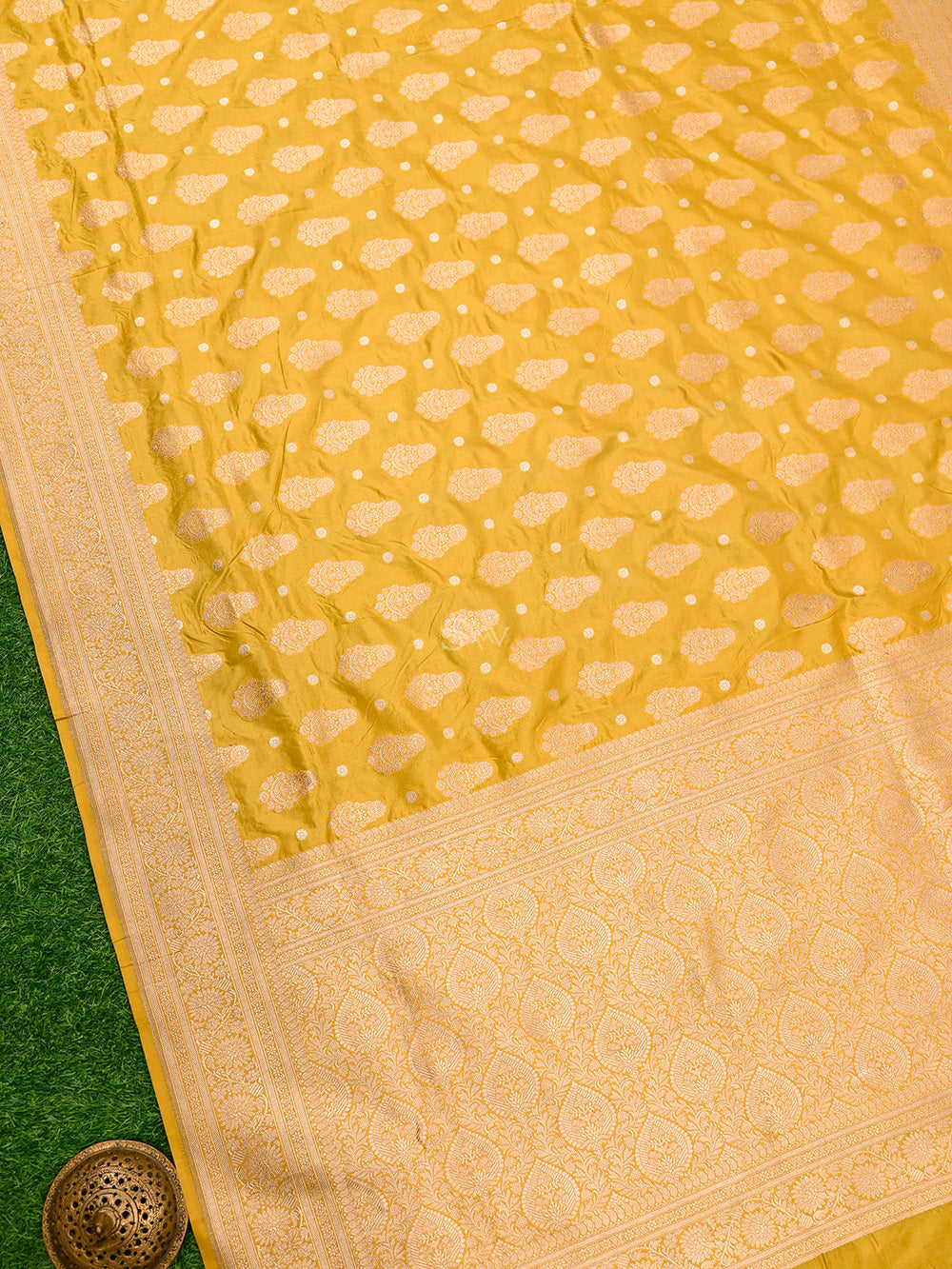 Mustard Uppada Katan Silk Handloom Banarasi Saree