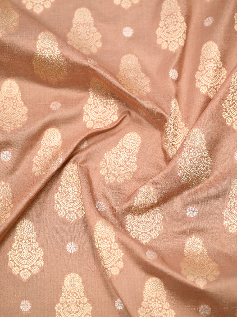 Dark Beige Boota Katan Silk Handloom Banarasi Saree