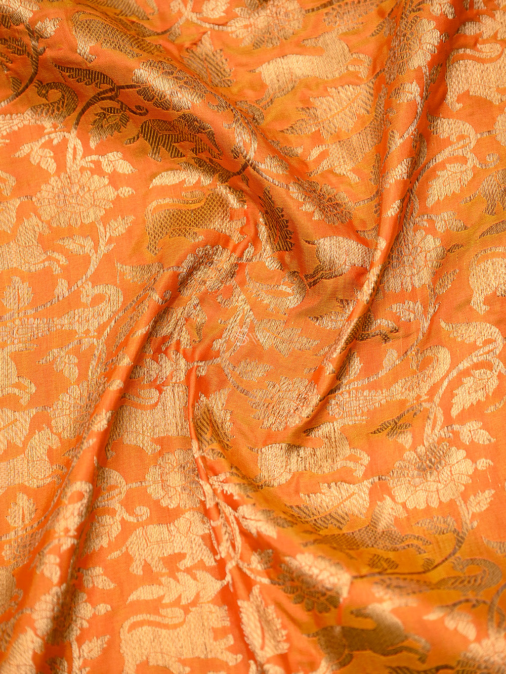 Orange Shikargah Katan Silk Handloom Banarasi Saree - Sacred Weaves