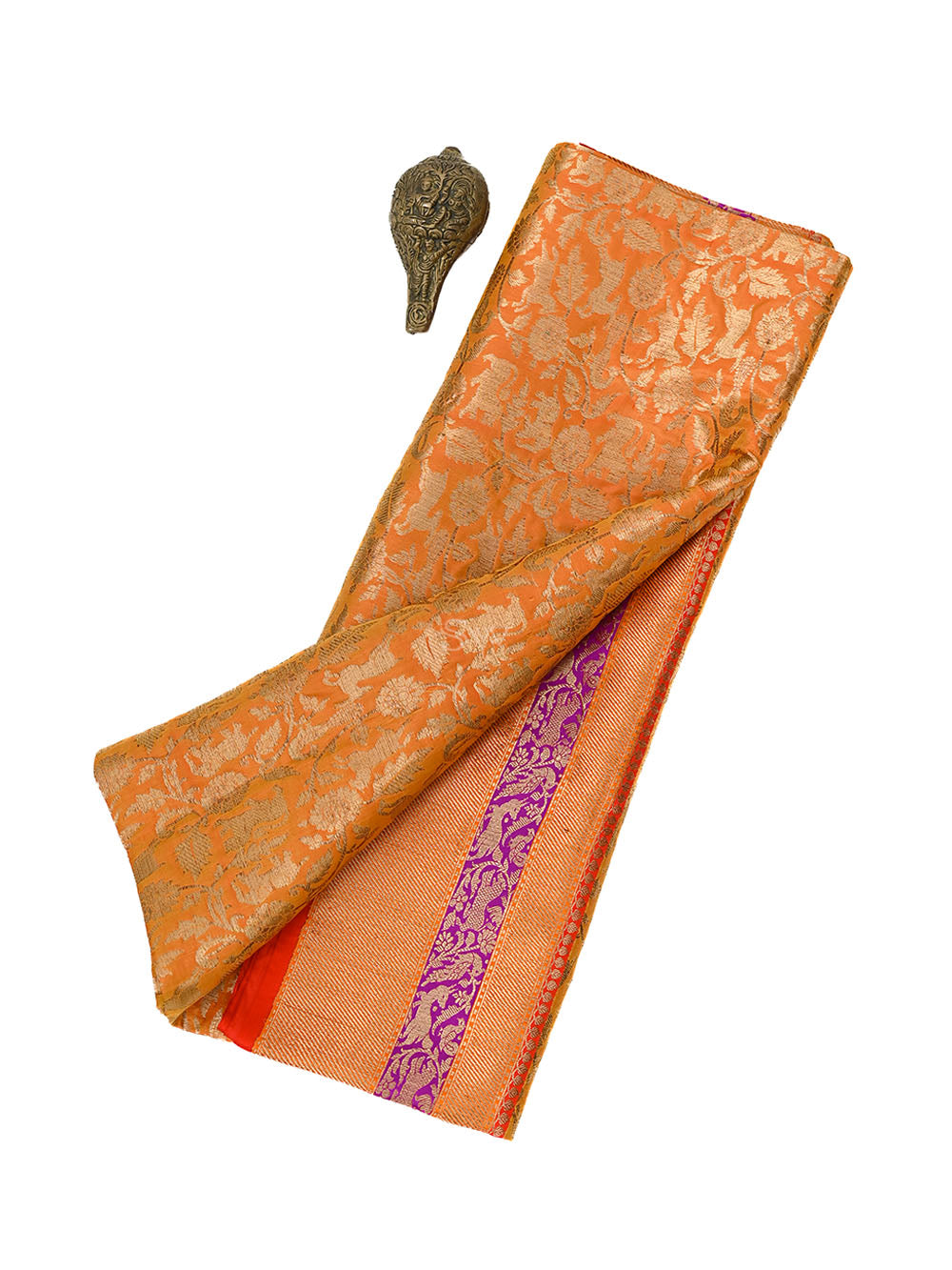 Orange Shikargah Katan Silk Handloom Banarasi Saree - Sacred Weaves