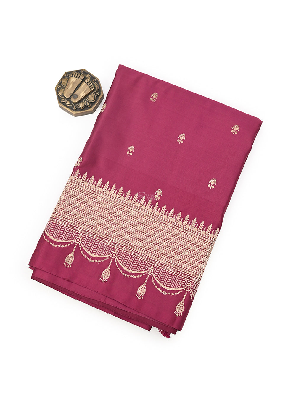 Onion Pink Booti Satin Silk Handloom Banarasi Saree