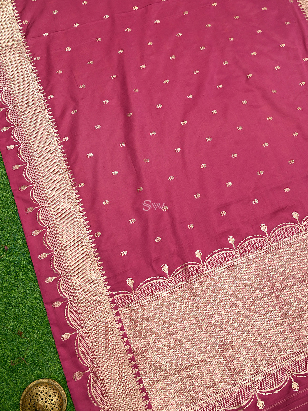 Onion Pink Booti Satin Silk Handloom Banarasi Saree