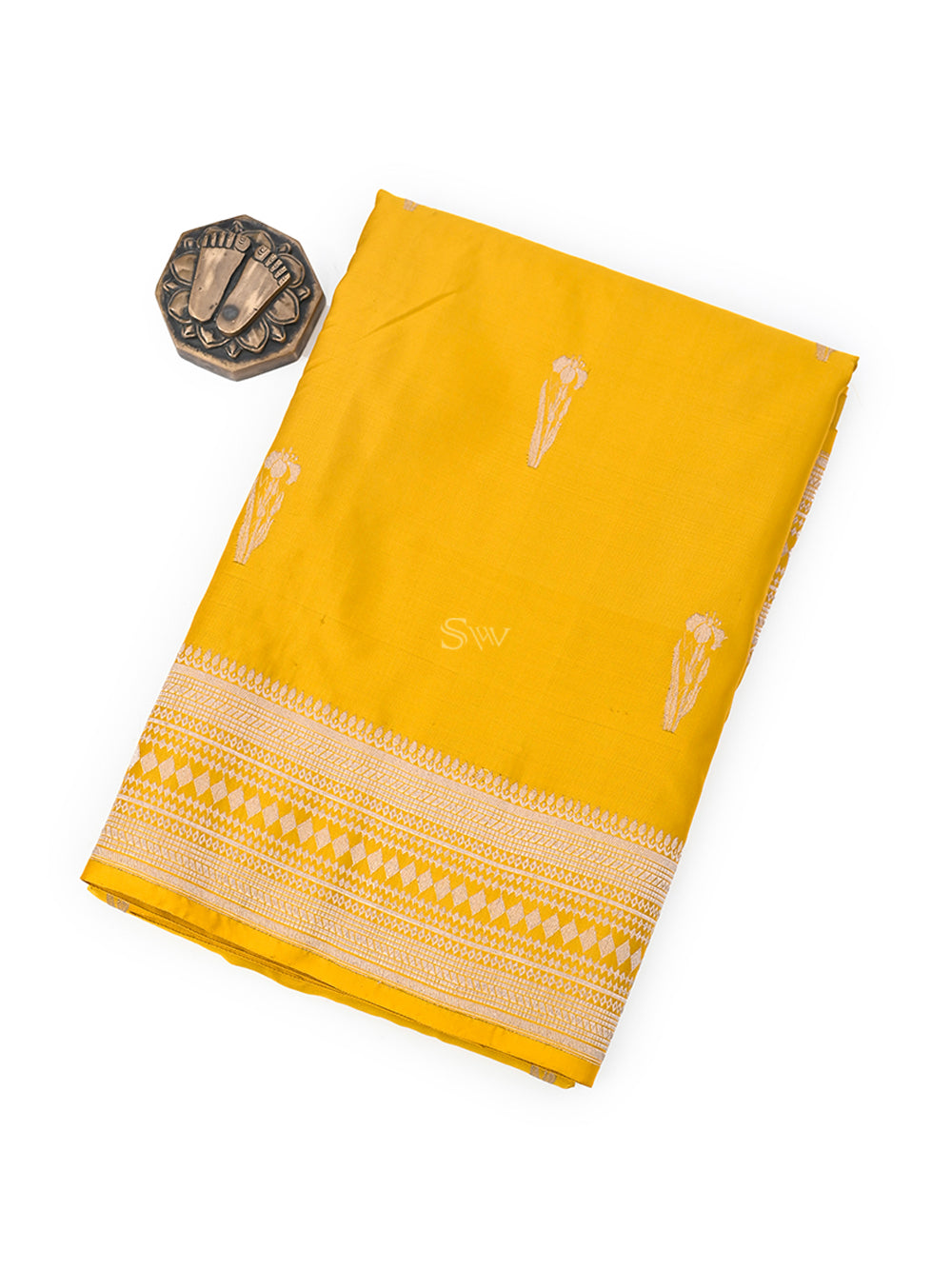 Yellow Boota Satin Silk Handloom Banarasi Saree