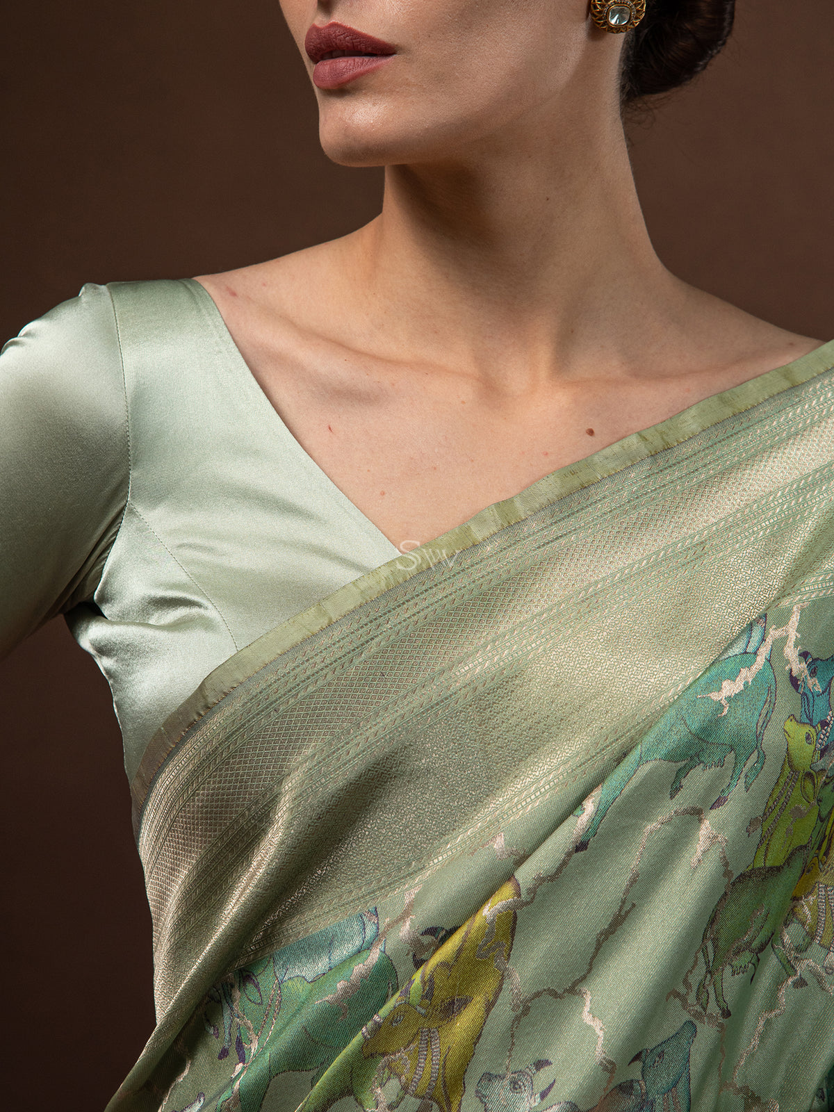 Pastel Olive Green Tissue Katan Silk Handloom Banarasi Saree - Sacred Weaves