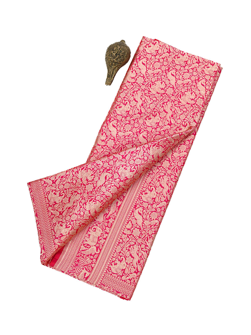 Pink Red Shikargah Brocade Katan Silk Handloom Banarasi Saree