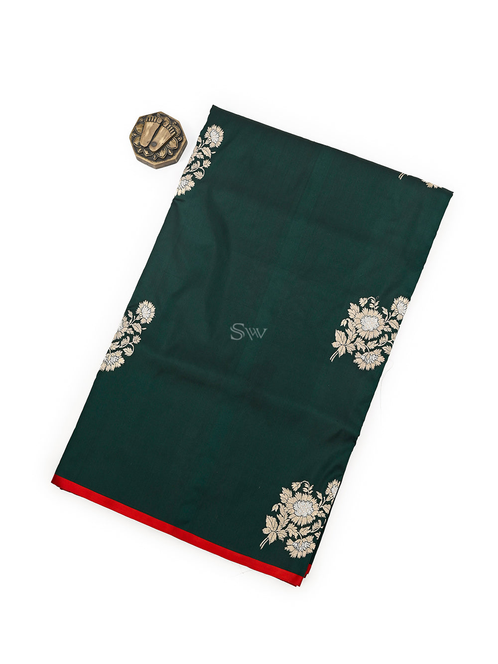 Bottle Green Boota Katan Silk Handloom Banarasi Saree