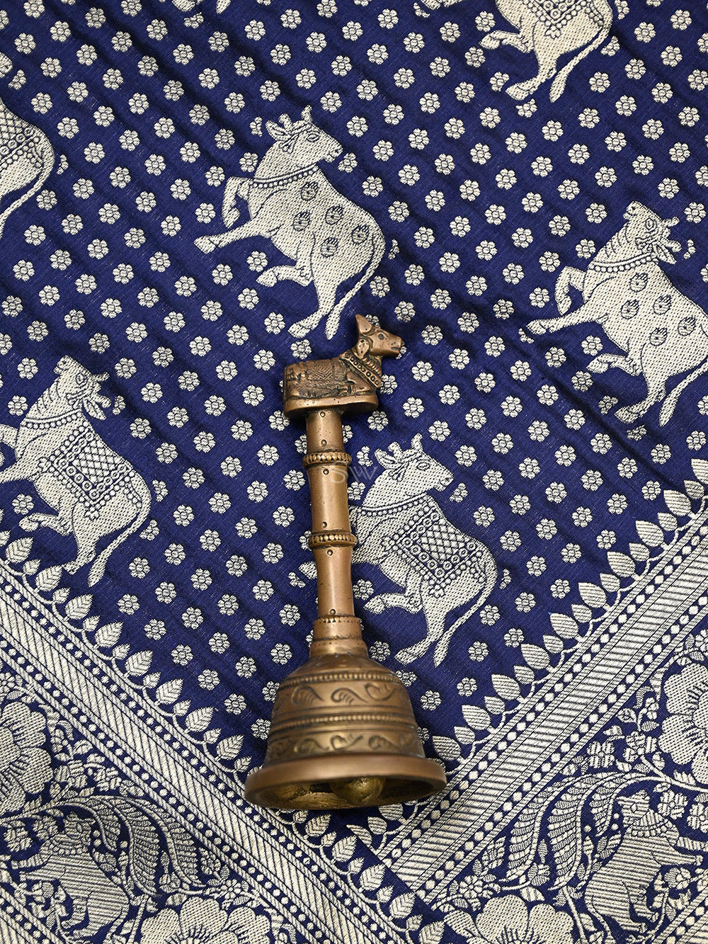 Blue Shikargah Katan Silk Handloom Banarasi Saree