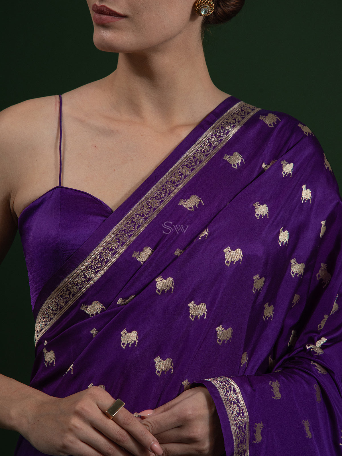 Purple Shikargah Boota Satin Silk Handloom Banarasi Saree - Sacred Weaves