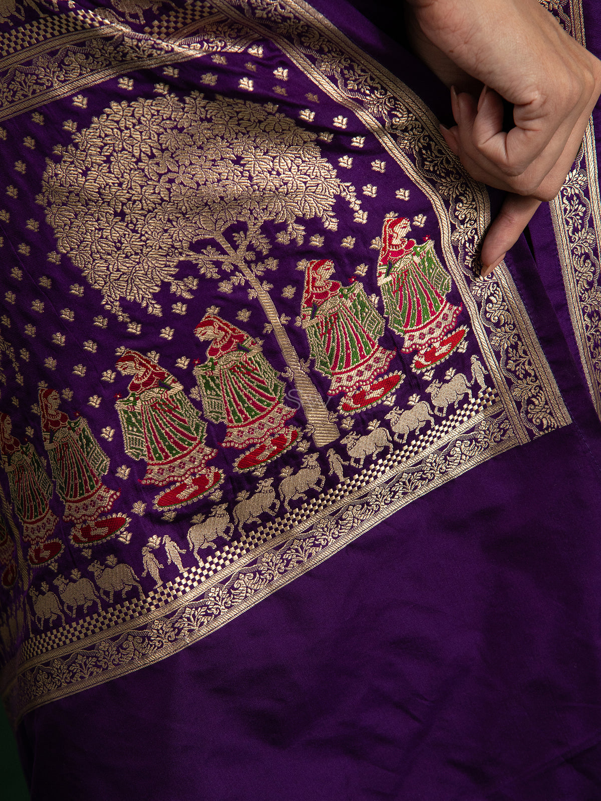 Purple Shikargah Boota Satin Silk Handloom Banarasi Saree - Sacred Weaves