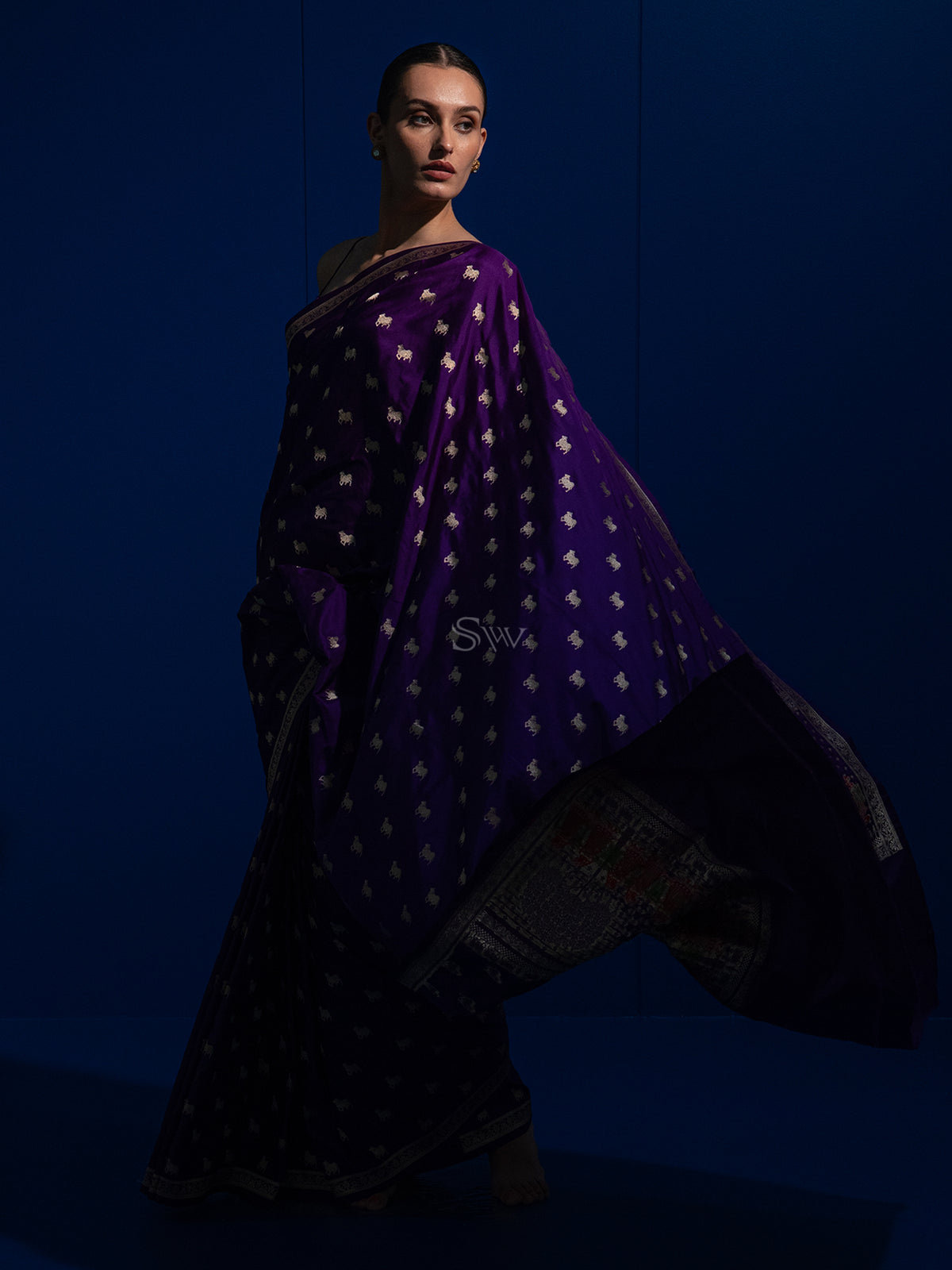 Purple Shikargah Boota Satin Silk Handloom Banarasi Saree - Sacred Weaves