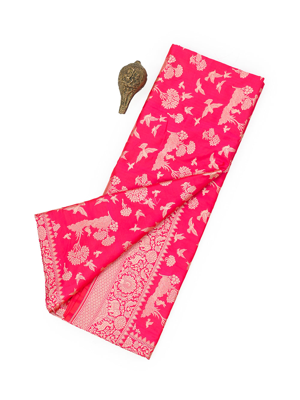 Pink Red Shikargah Katan Silk Handloom Banarasi Saree