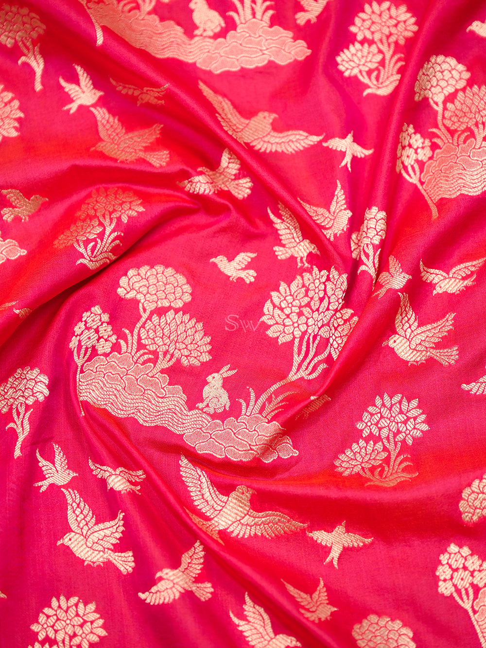 Pink Red Shikargah Katan Silk Handloom Banarasi Saree