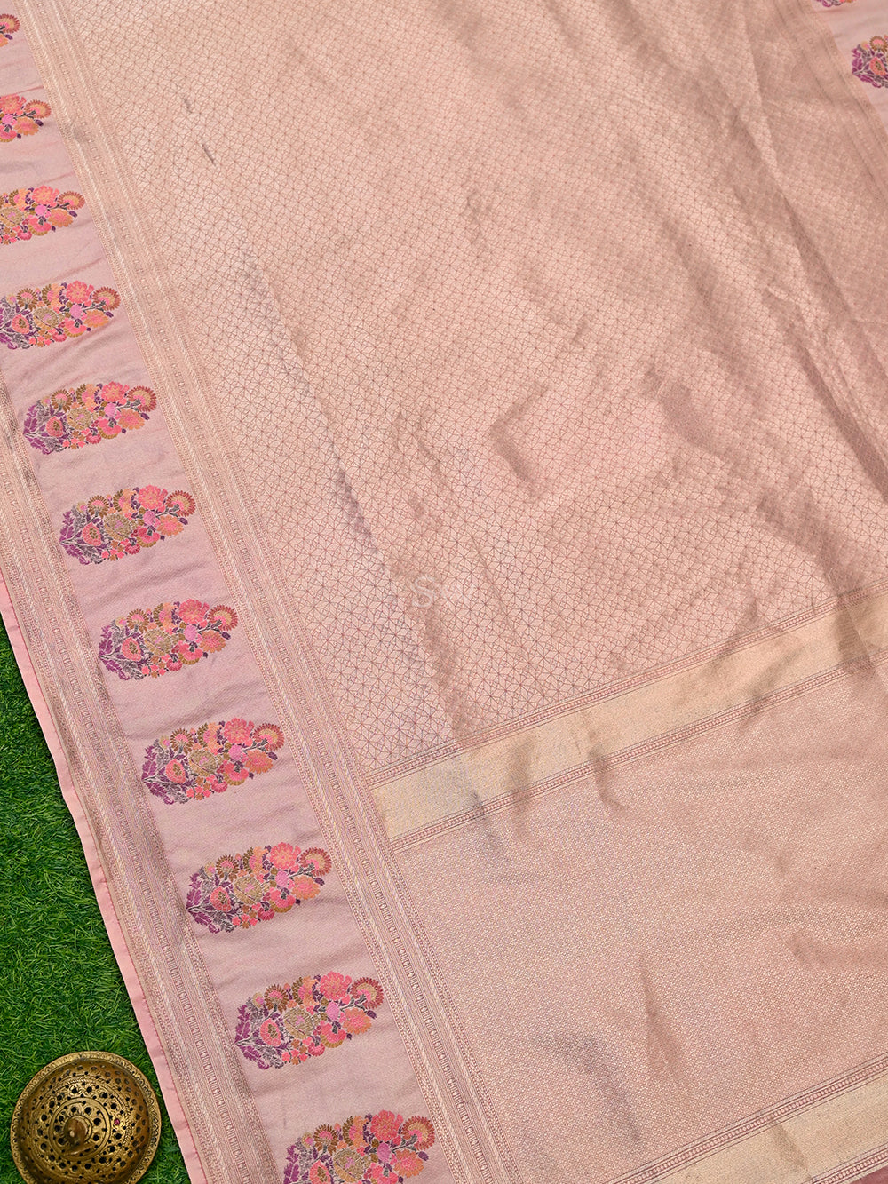 Pastel Peach Tissue Katan Silk Handloom Banarasi Saree - Sacred Weaves