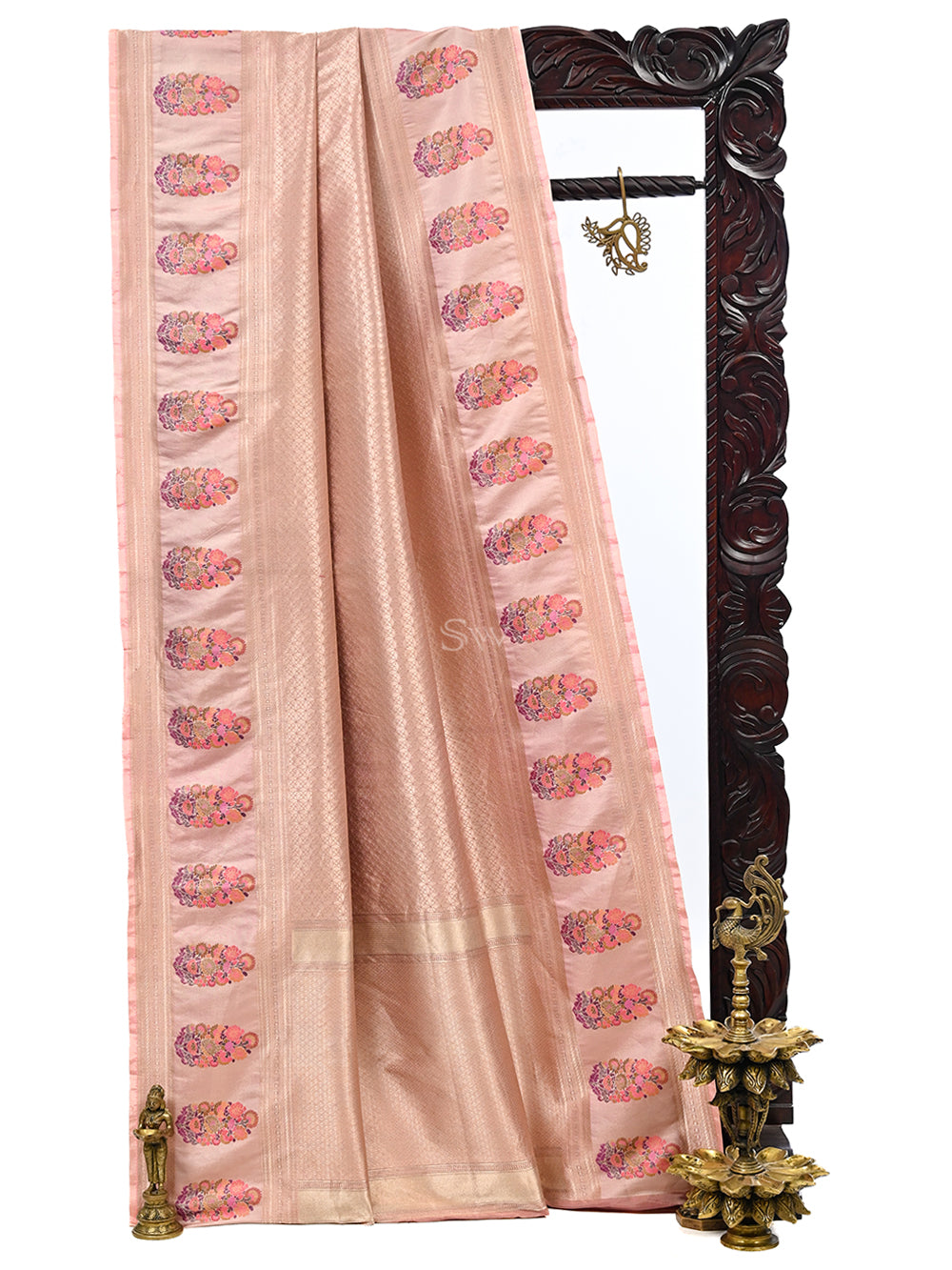 Pastel Peach Tissue Katan Silk Handloom Banarasi Saree - Sacred Weaves