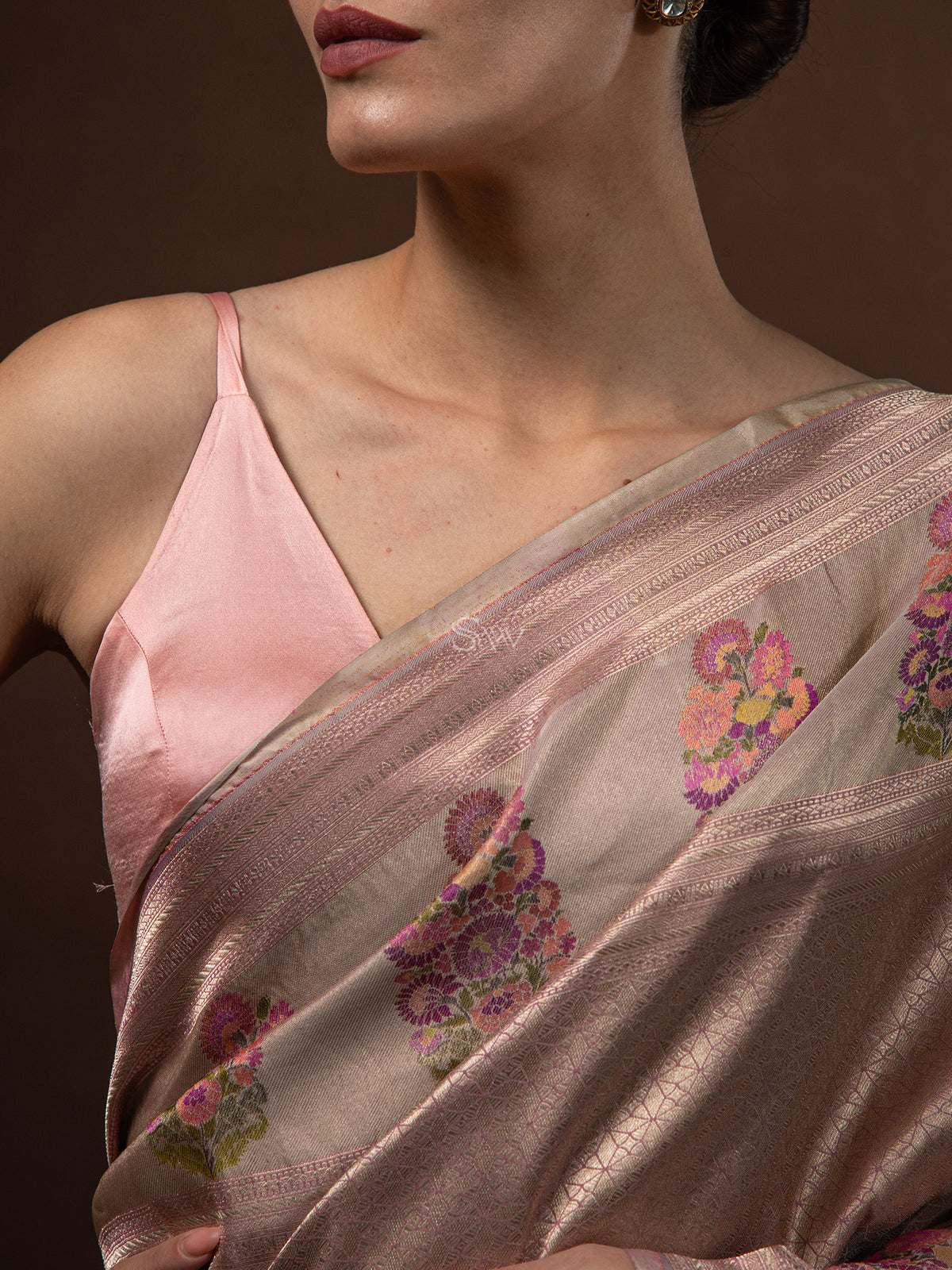 Onion Pink Tissue Katan Silk Handloom Banarasi Saree - Sacred Weaves