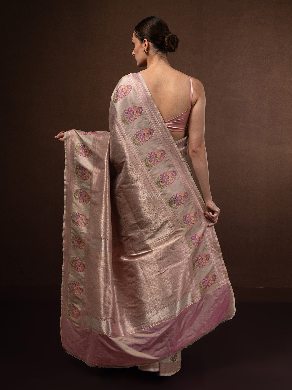 Onion Pink Tissue Katan Silk Handloom Banarasi Saree - Sacred Weaves