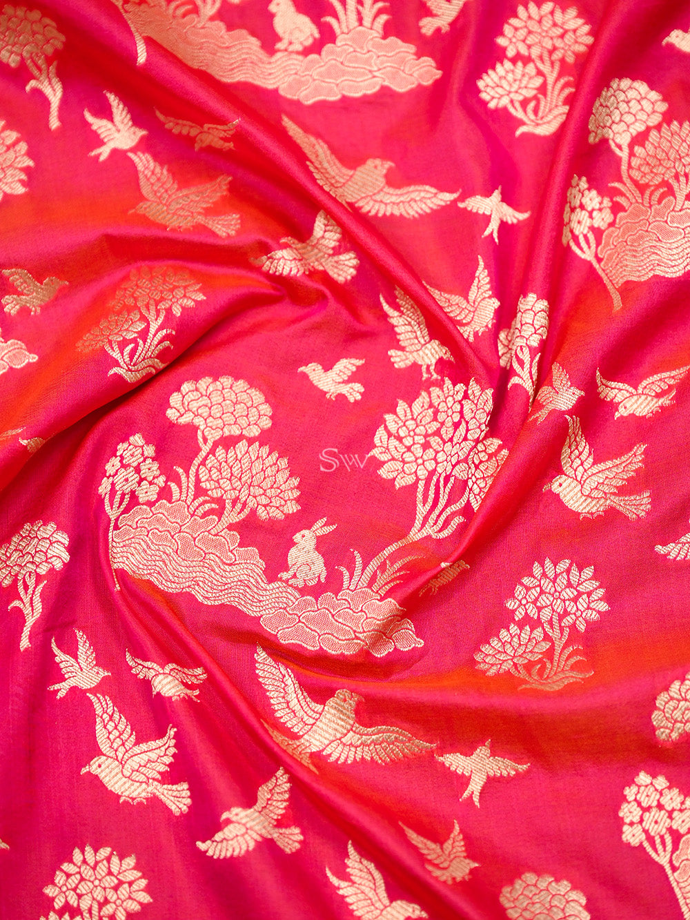 Pink Orange Shikargah Katan Silk Handloom Banarasi Saree