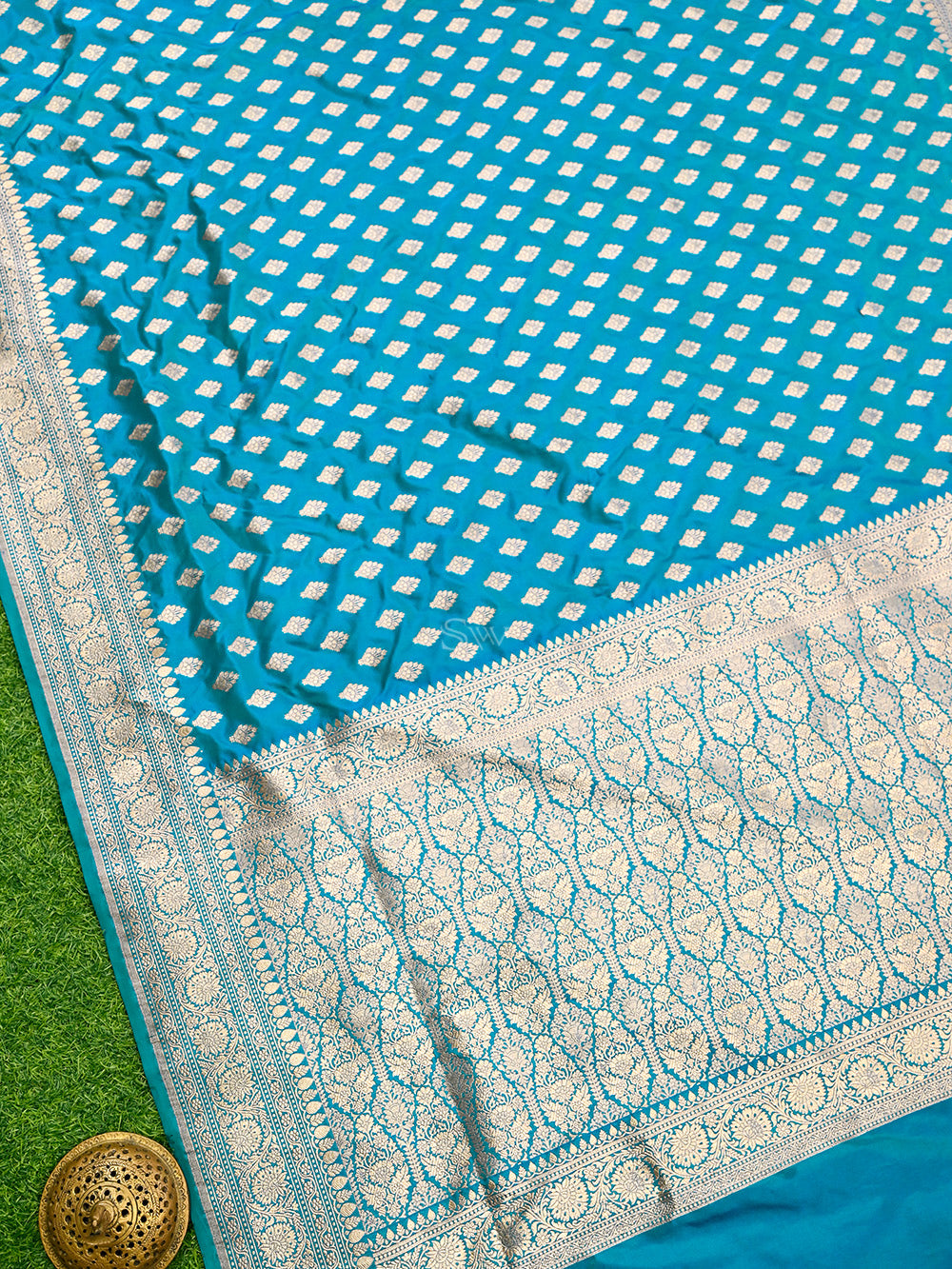 Sky Blue Green Booti Uppada Katan Silk Handloom Banarasi Saree