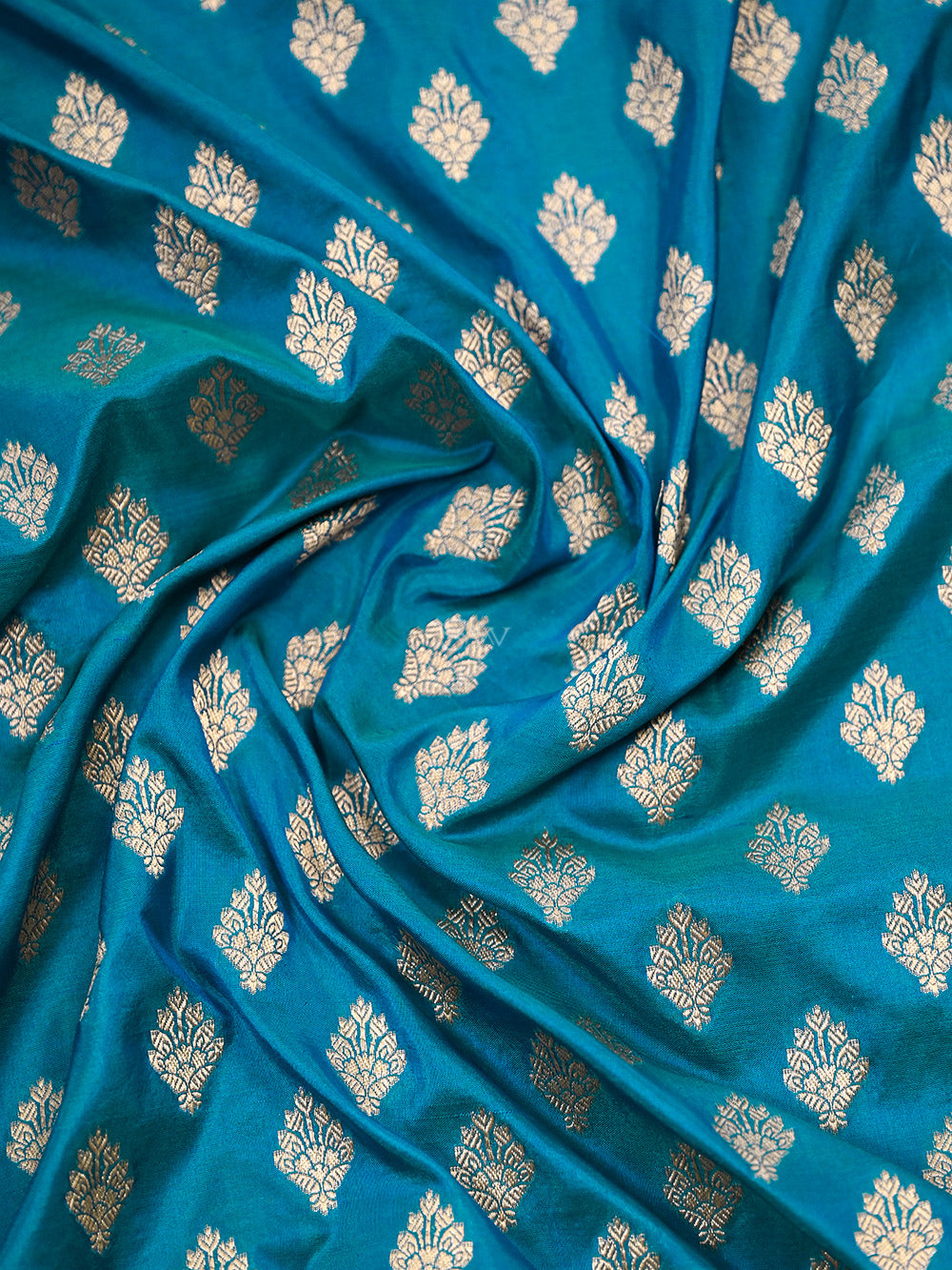 Sky Blue Green Booti Uppada Katan Silk Handloom Banarasi Saree