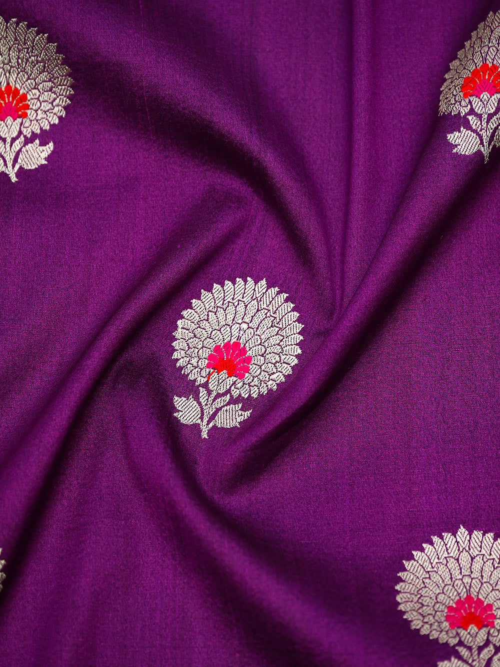 Dark Magenta Meenakari Booti Tussar Silk Handloom Banarasi Saree