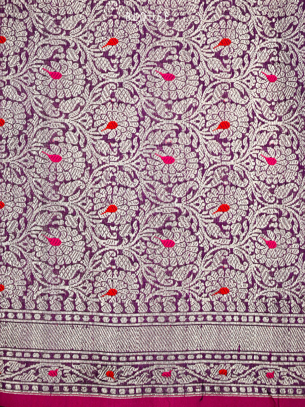 Dark Magenta Meenakari Booti Tussar Silk Handloom Banarasi Saree