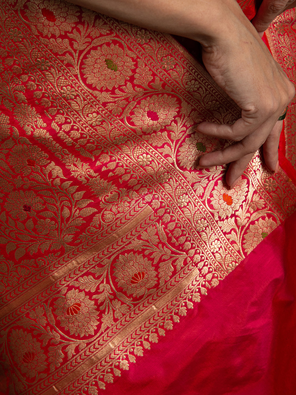 Pink Orange Meenakari Uppada Katan Silk Handloom Banarasi Saree - Sacred Weaves