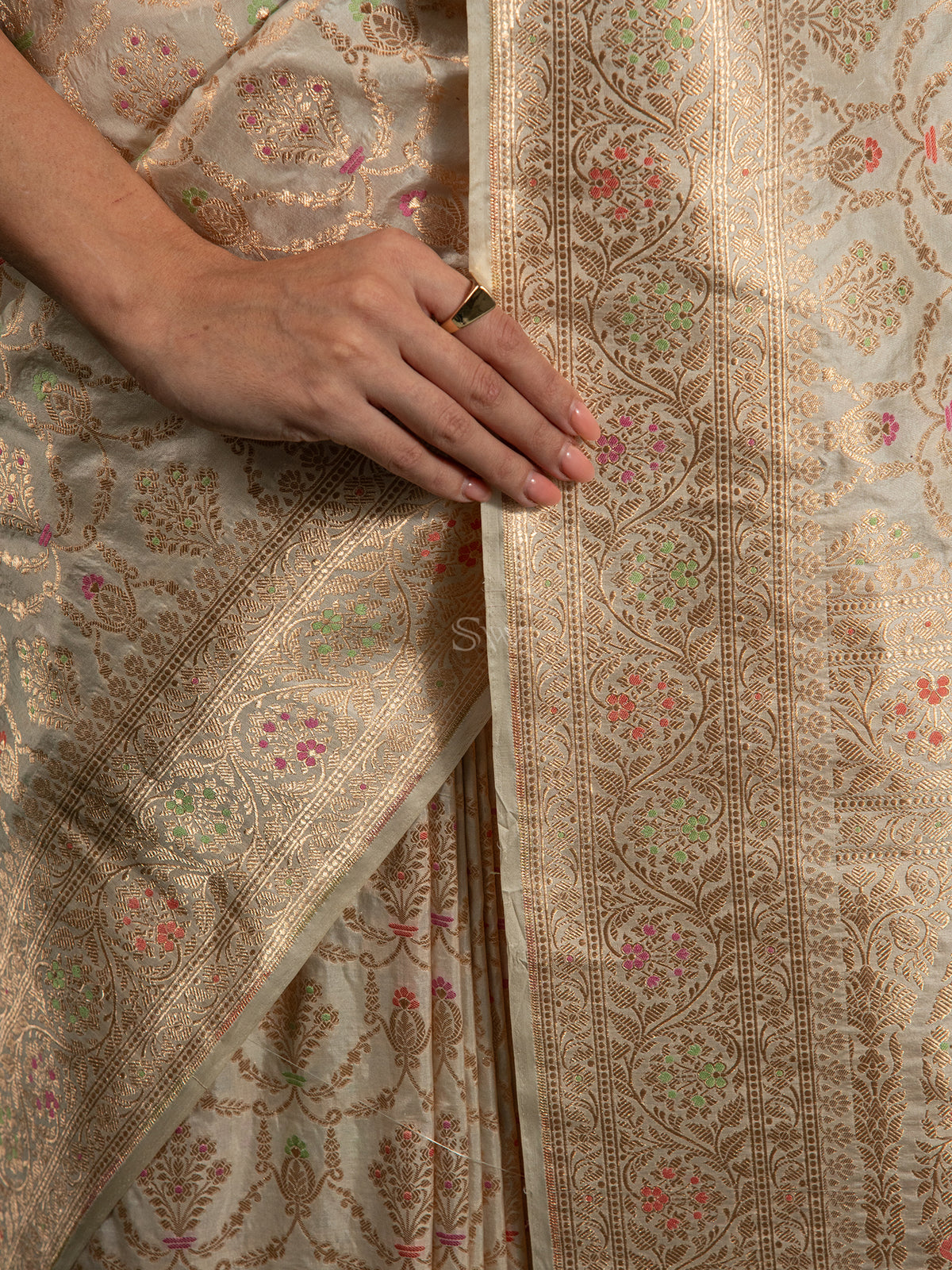 White Meenakari Uppada Katan Silk Handloom Banarasi Saree