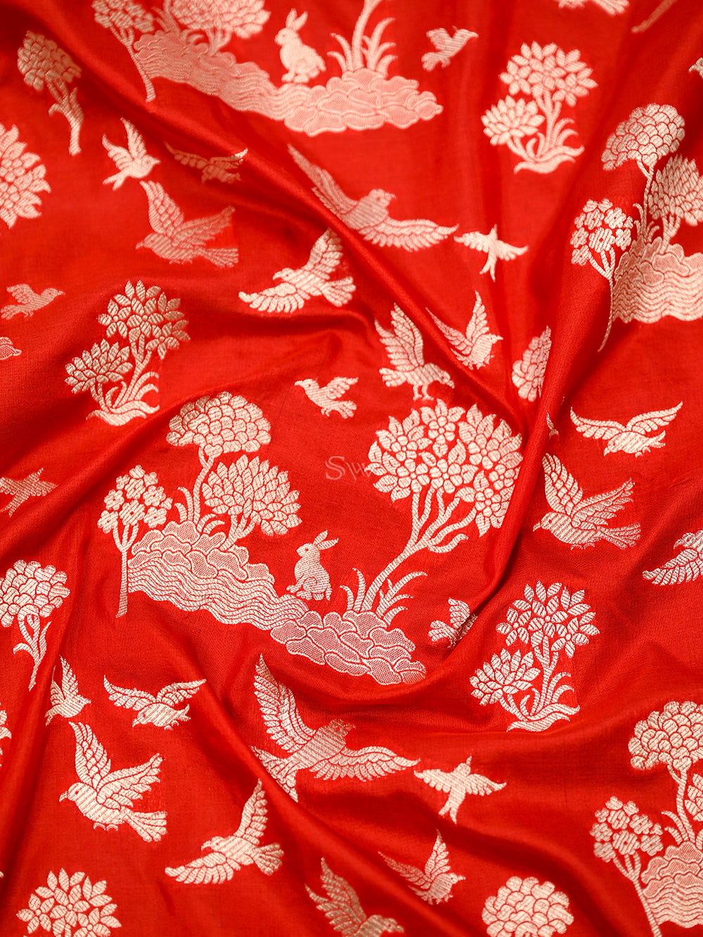 Red Shikargah Katan Silk Handloom Banarasi Saree