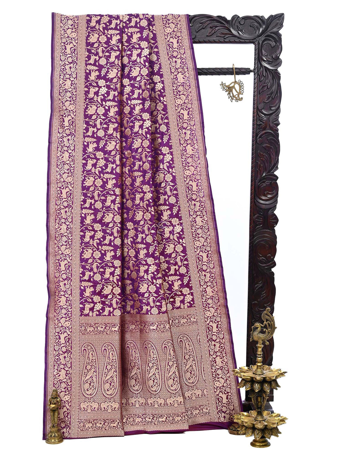 Purple Shikargah Katan Silk Handloom Banarasi Saree