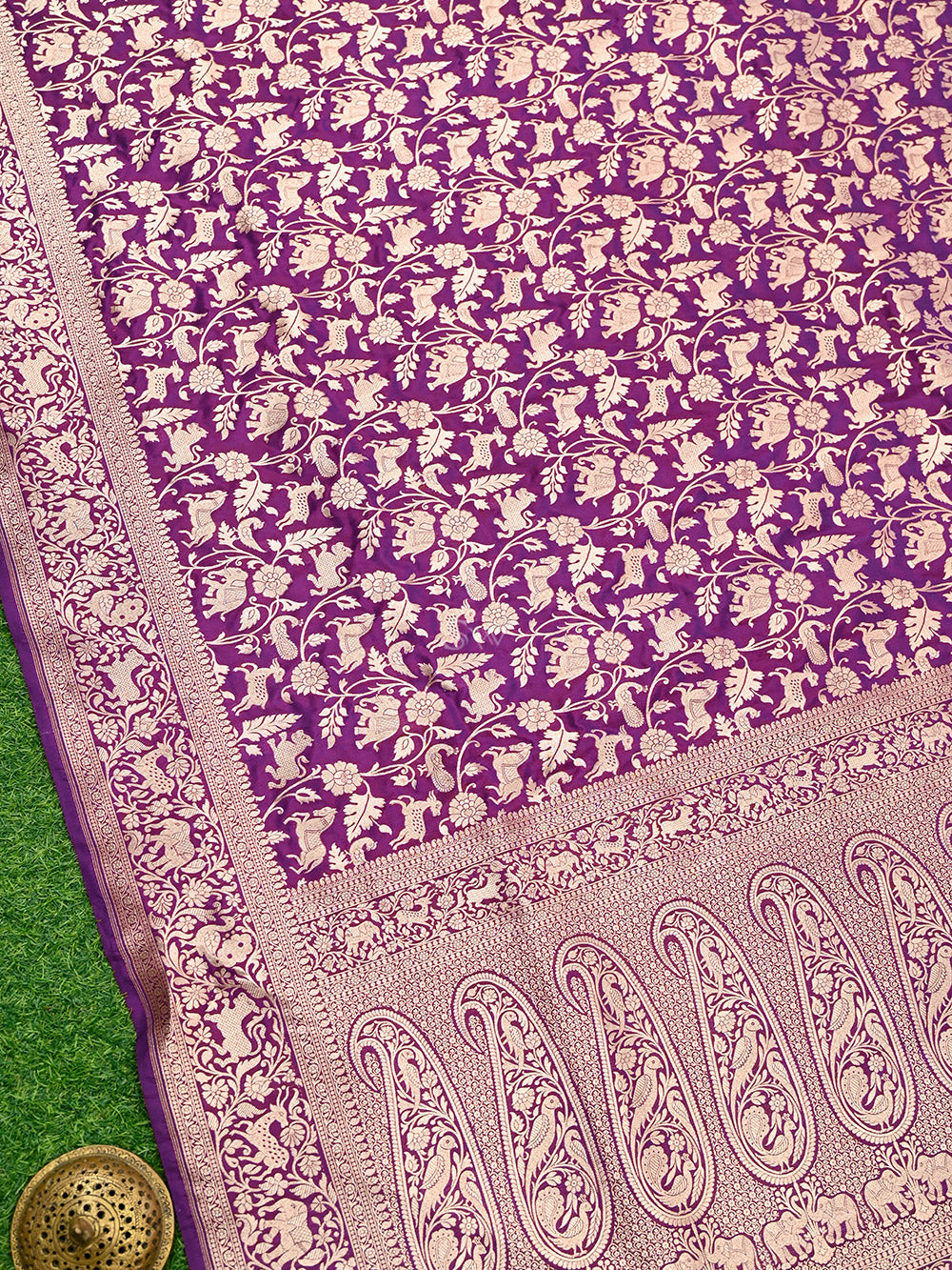 Purple Shikargah Katan Silk Handloom Banarasi Saree