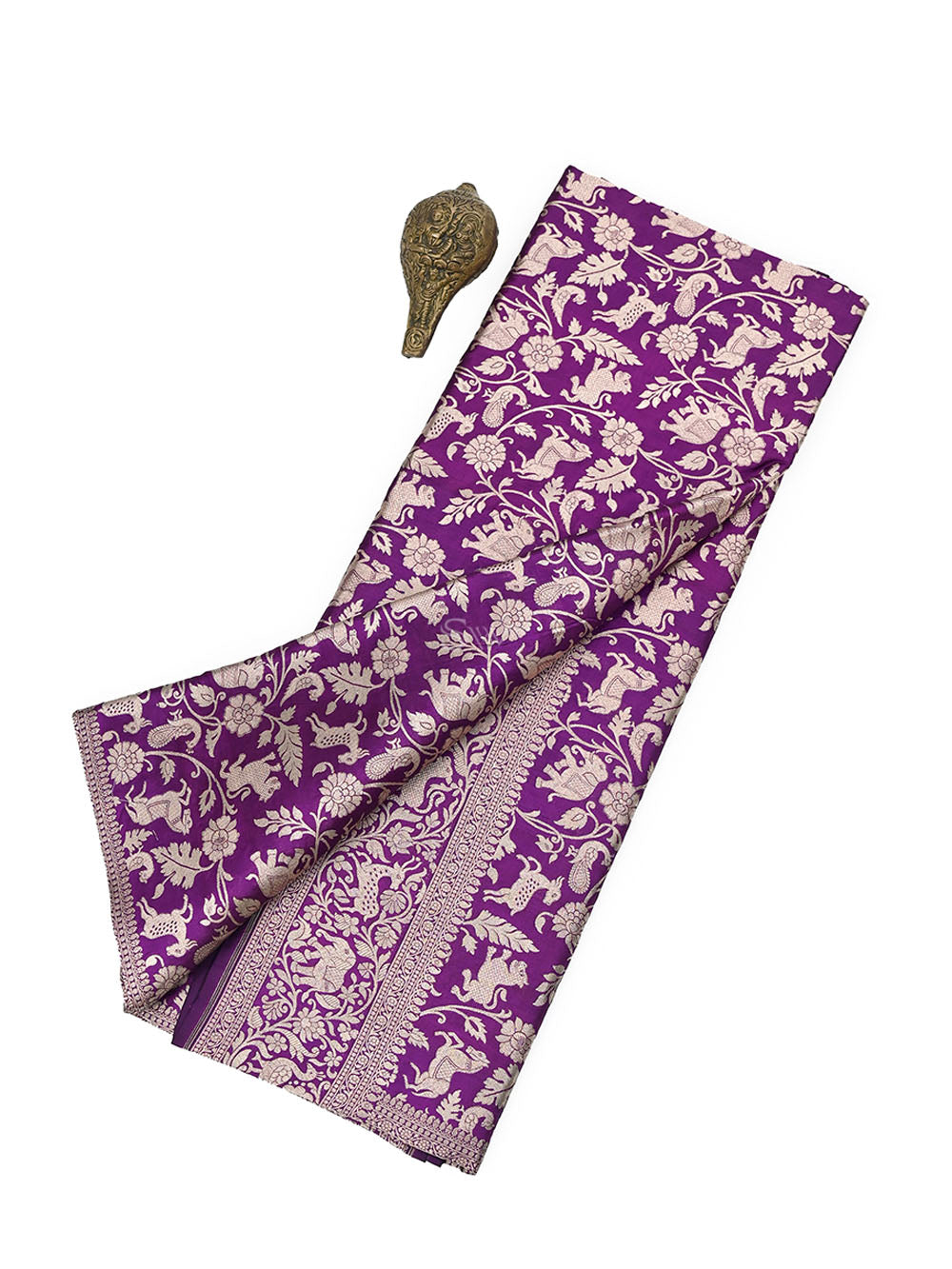 Purple Shikargah Katan Silk Handloom Banarasi Saree